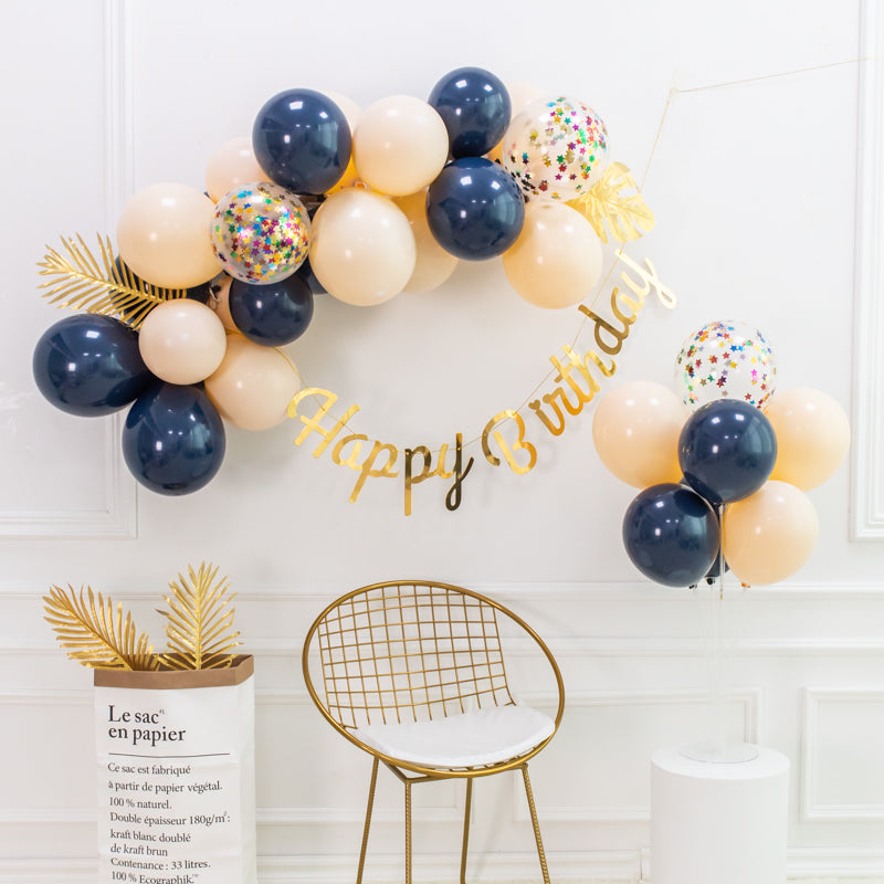 Elegant Navy Blue & Beige Balloon Chain - Party Decor