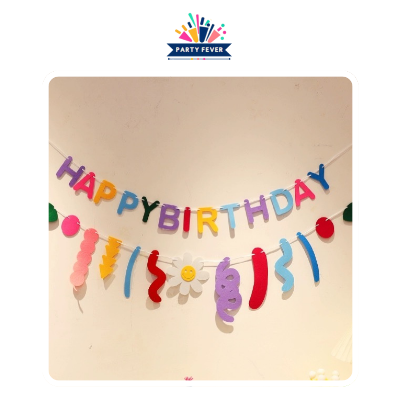 Pastel Retro Ribbon Felt Banner & Colorful HAPPY BIRTHDAY letters banners (2 in 1) 