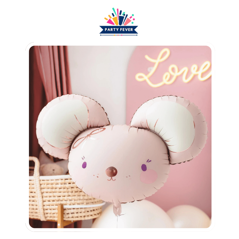 Adorable pink mouse foil balloon for celebrations - 29.5in
