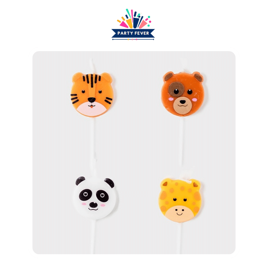 Zoo animal candle collection (Pack of 4).Each candle—Tiger, Giraffe, Bear, and Panda—brings its unique charm to your party.