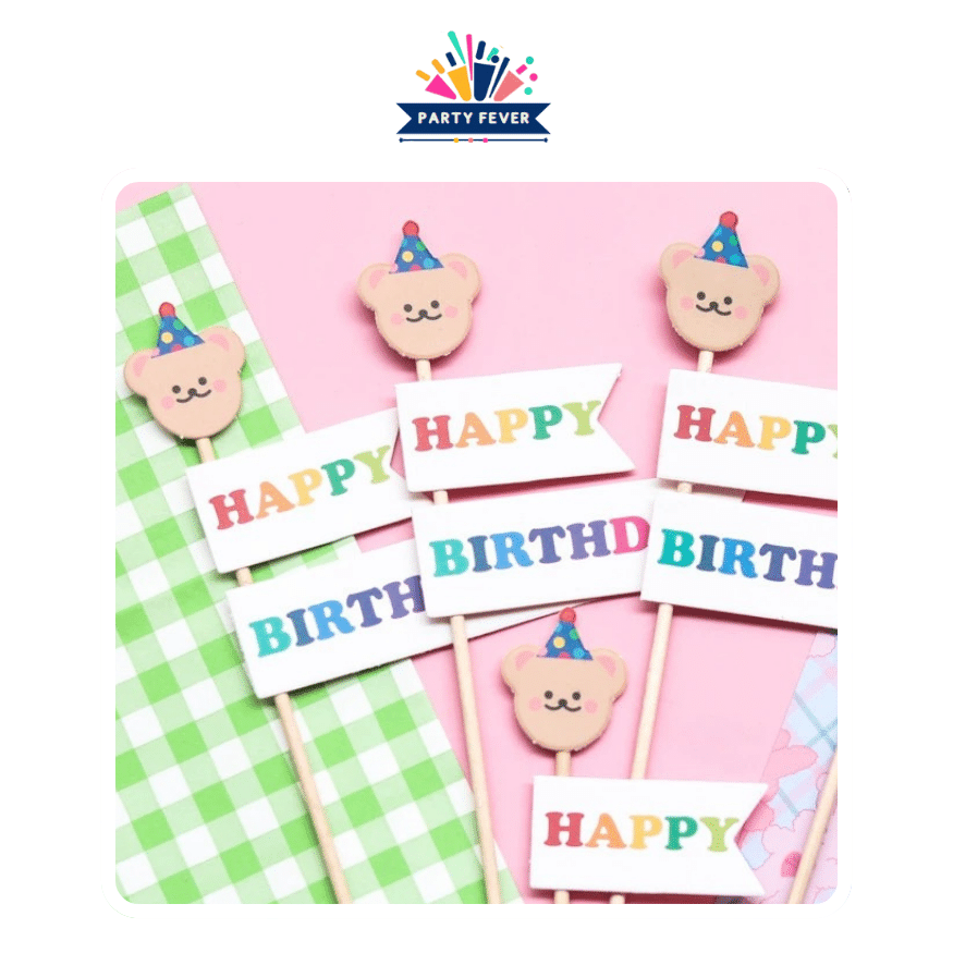Bear cake toppers with happy birthday(Pack of 5))