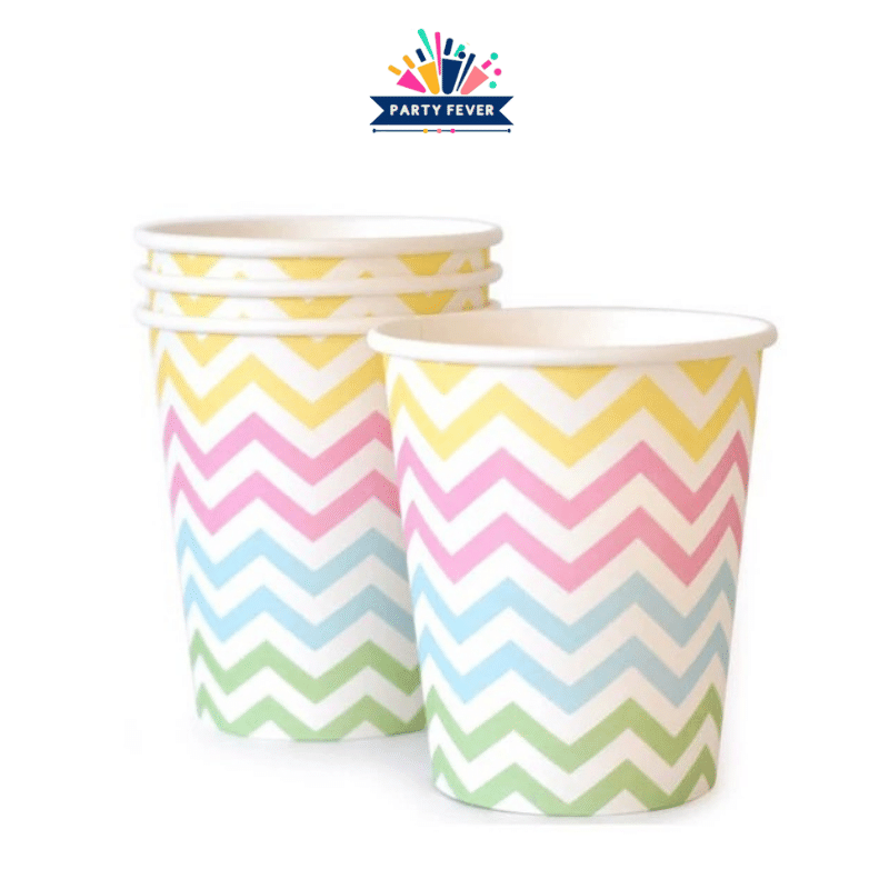 Rainbow Pastel Chevron Paper Cups decoration - pack of 8