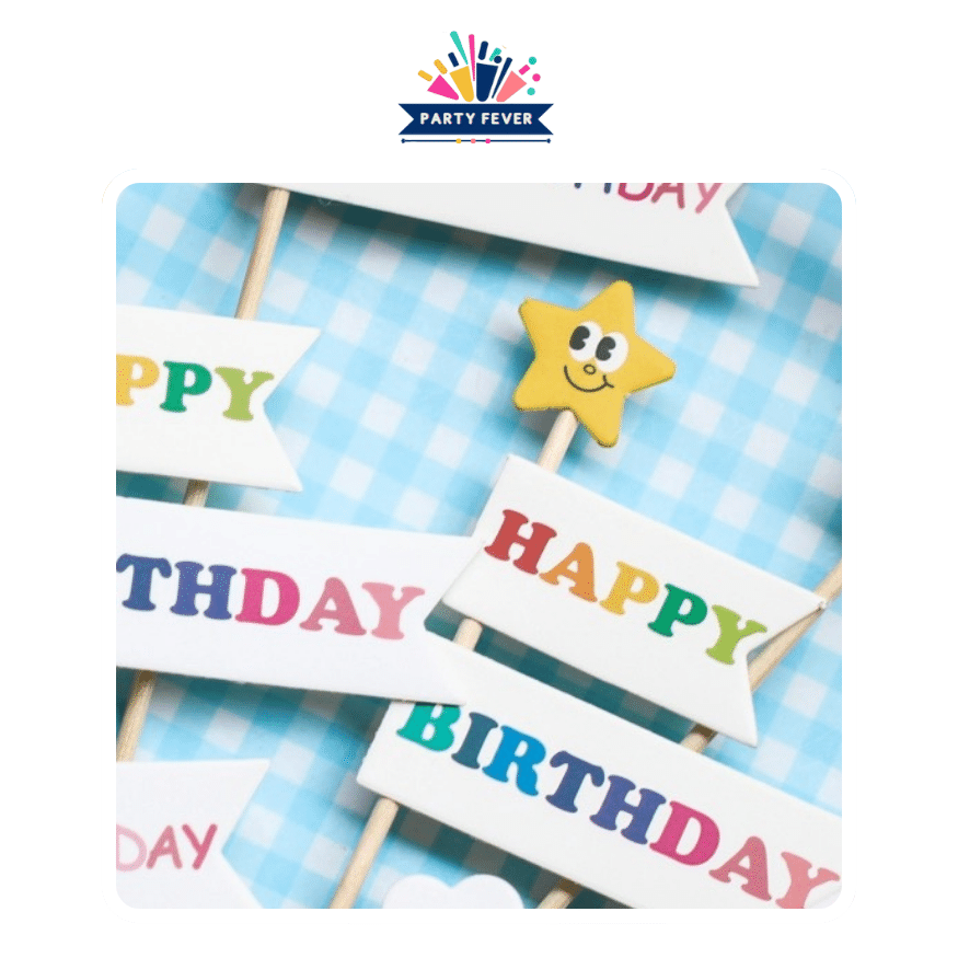 Birthday cake Starry Cake Toppers decorated with Happy Birthday Flag (Pack of 5)