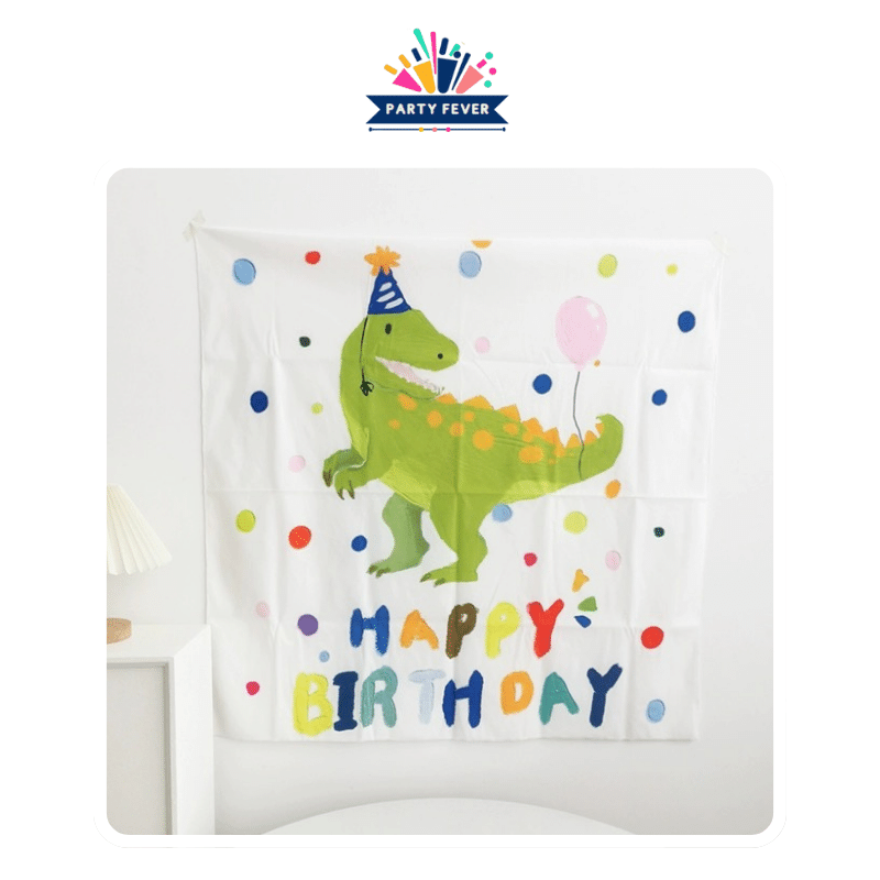 Dinosaur Birthday Backdrop Tapestry. Hand drawn style