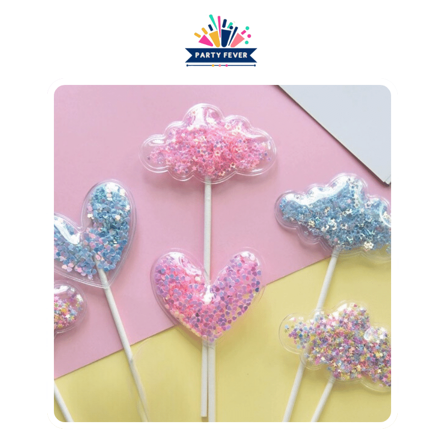 Glittery Magic: Cloud & Heart Cake Toppers ( Pack of 5)