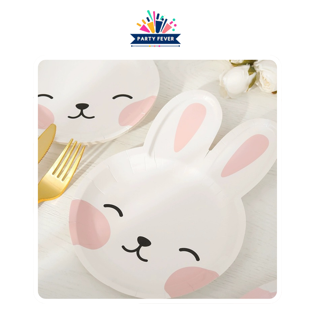 Easter Bunny Rabbit Shaped Disposable Paper Plates - Pack of 8