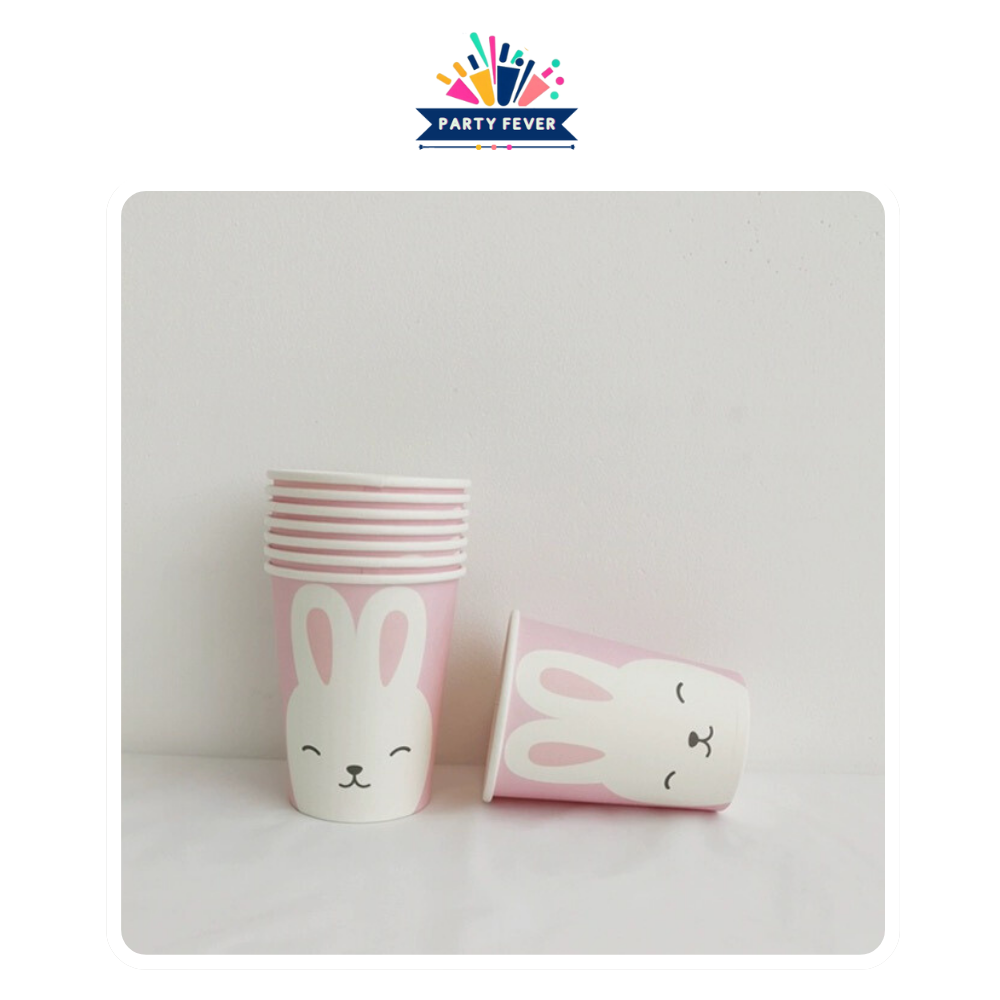 Easter-themed pink rabbit paper cups pack of 8