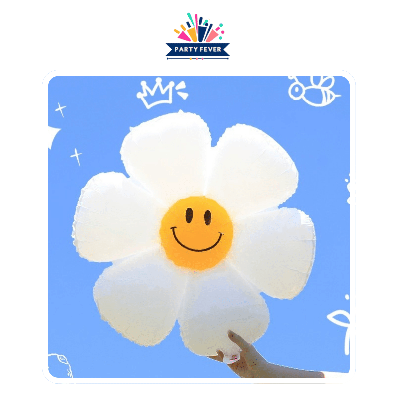 Vibrant 32-Inch White Daisy Smiley Face Flower Balloon