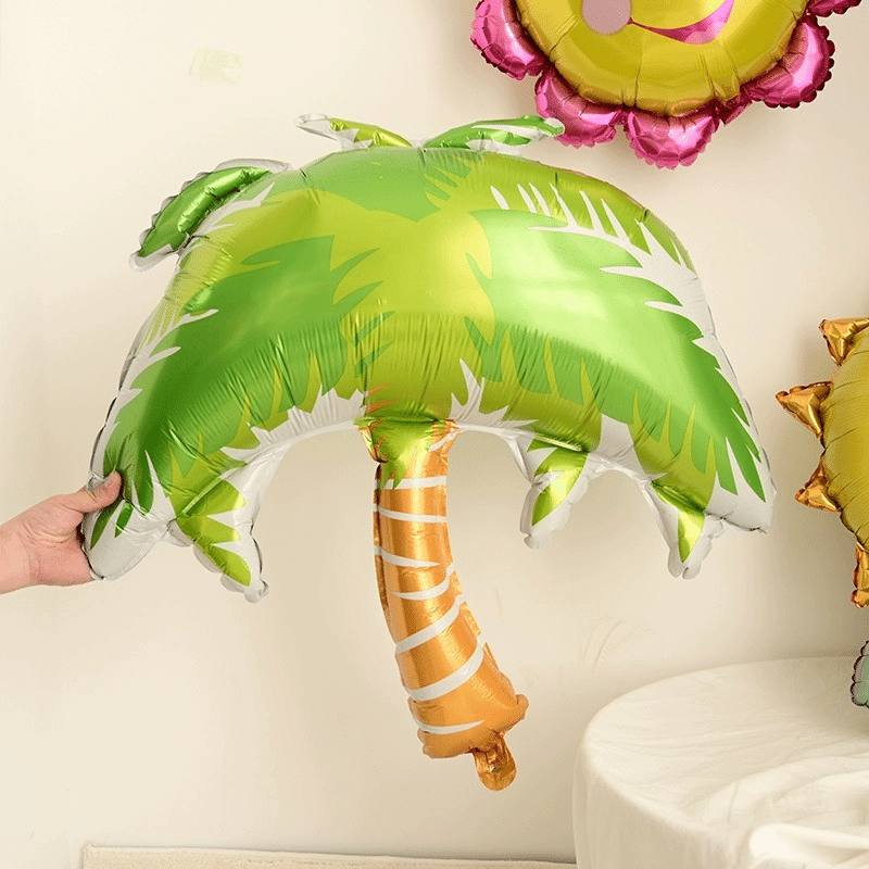 Whimsical island vibes balloon. Lively coconut tree party accent