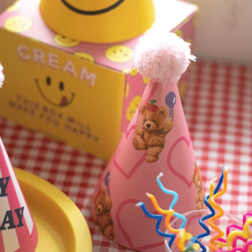 Pink bear-themed celebration hat