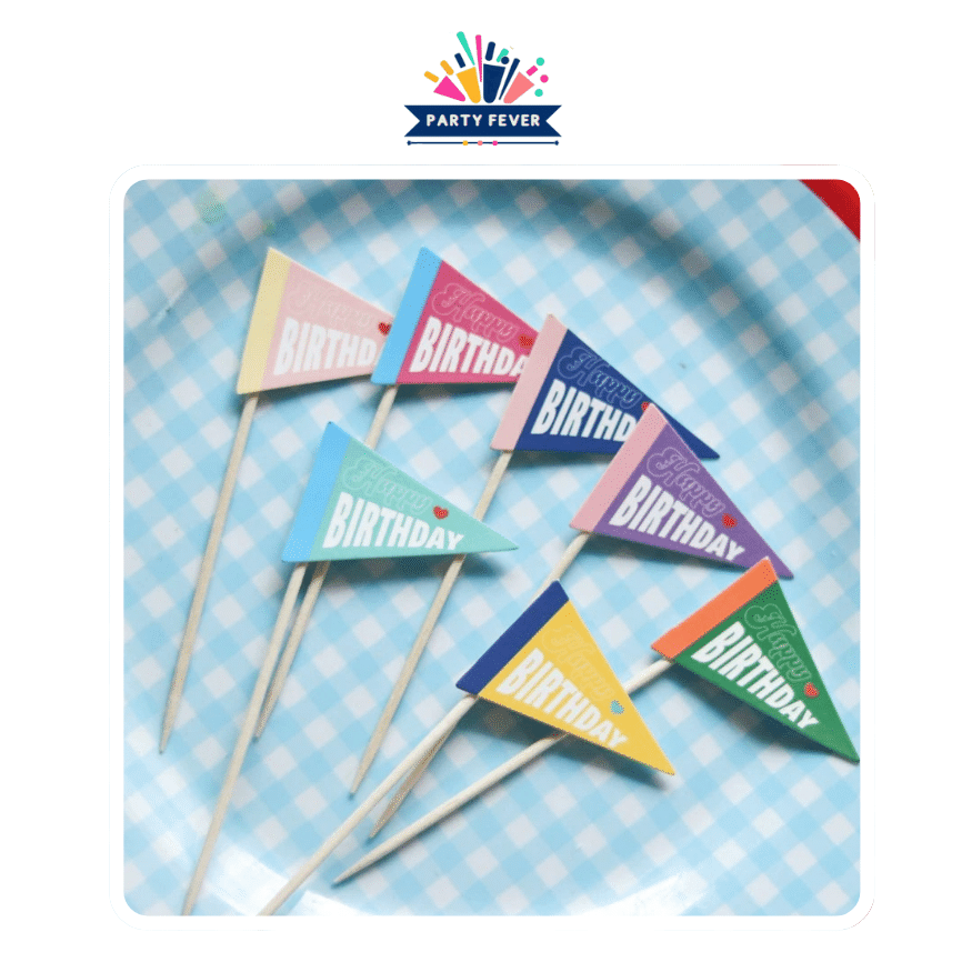 Vivid 'Happy Birthday' flags，cake toppers, cake picks(pack of 7 in 7 colors)