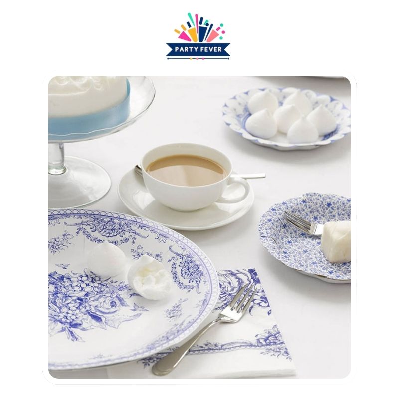 Blue and white porcelain floral plates set