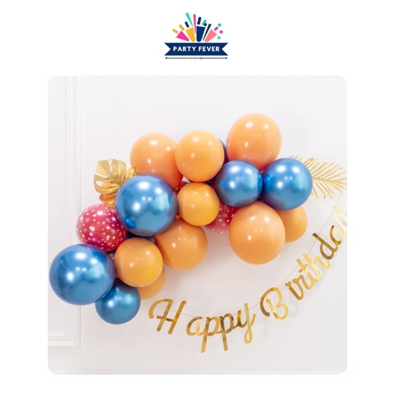 Vibrant blue and orange balloons that catch the eye and create a festive ambiance at your party.