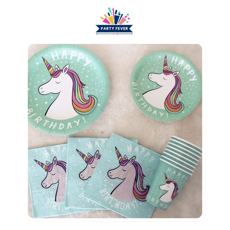 Create a Magical Baby Shower with Unicorn Baby Blue Plates Party Sets
