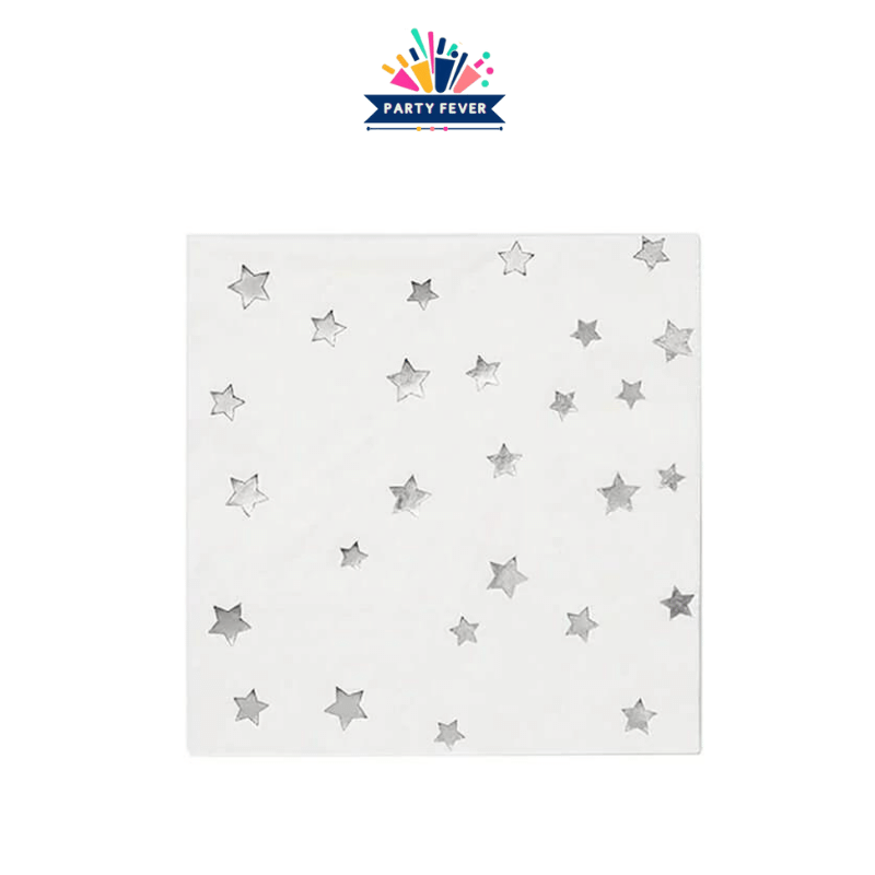 Silver Foil Stars Pattern Napkins - Set of 16