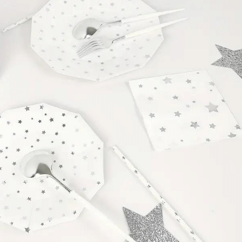 Charming Starry Design Silver Napkins - Pack of 16