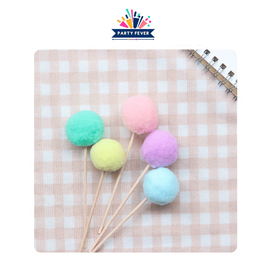 Cheerful Multi Pompom Cake Toppers（Pack of 5）