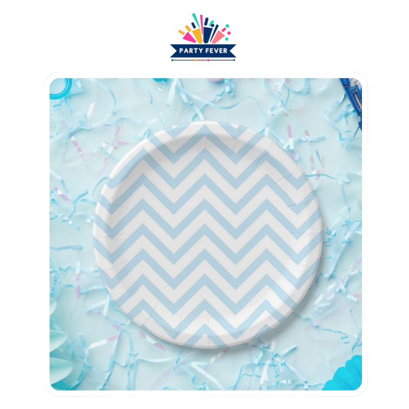 Sky Blue Chevron Paper Plates - Pack of 8