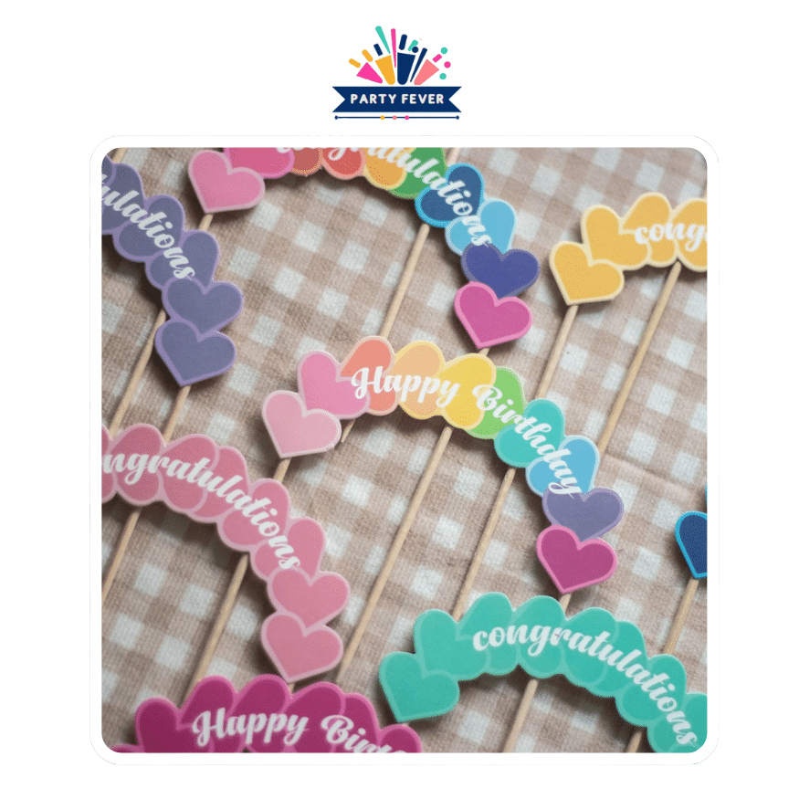Vibrant Party Accents: Pack of 5 Banner Toppers written with 'congratulations' & 'happy birthday'