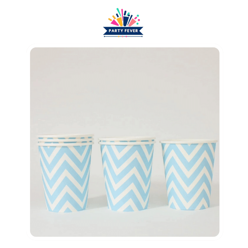 Sky Blue Chevron Paper Cups - Pack of 8