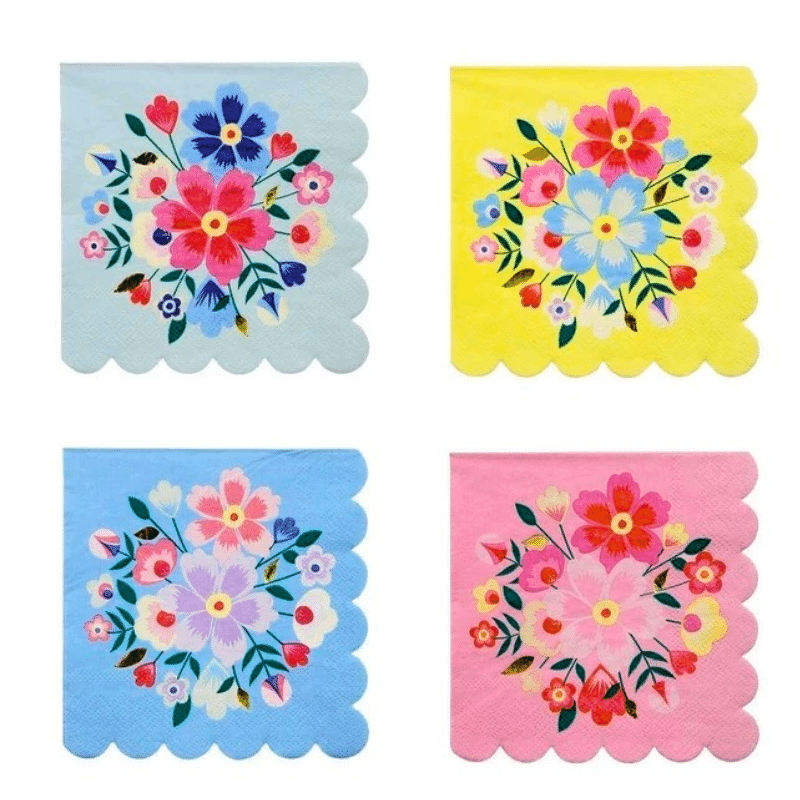 Bright color floral napkins Vibrant table accents- 4 color options