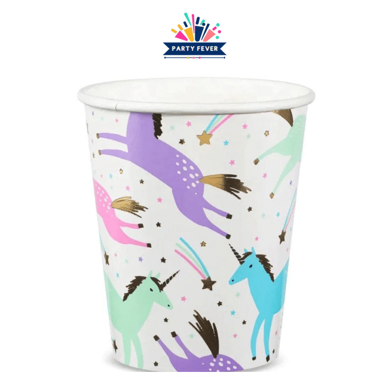 Colorful unicorn pony cups illustration (pack of 8)
