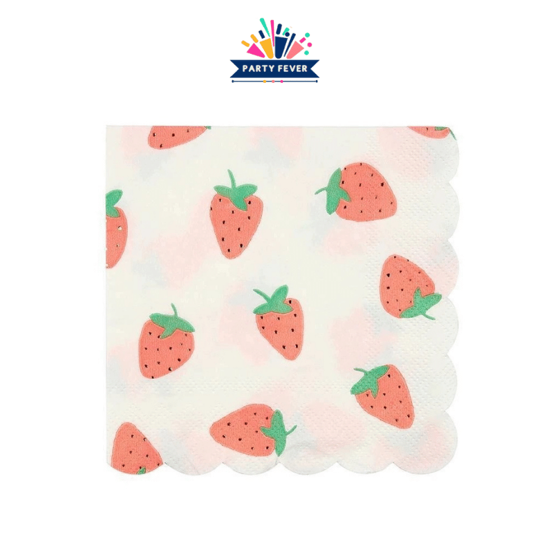 16-pack strawberry pattern napkins for celebrations.
