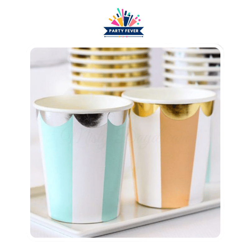 Striped paper cups with foil accents - 8 color options
