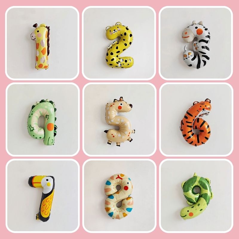Adorable animal design decorations：Animal number foil balloon