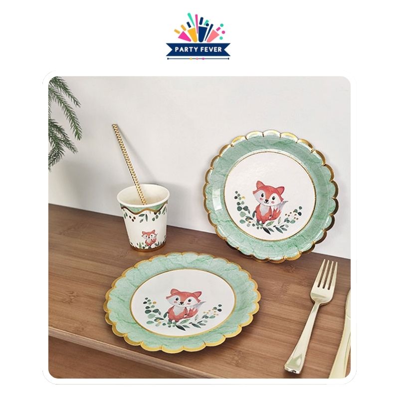 Woodland fox paper plates for themed gatherings - 7inches - pack of 8