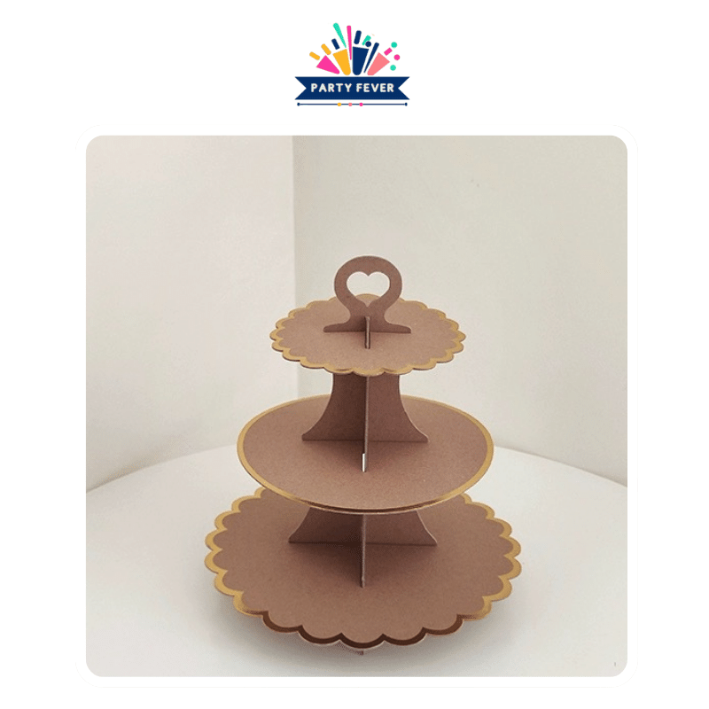 Brown Kraft Paper Cupcake Stand with Heart Accent. Eco-Friendly 3-Tier Cupcake Holder