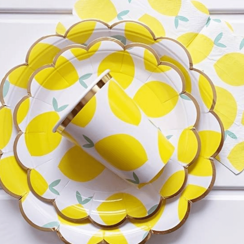 Zesty Lemon Design Disposable Cups - Pack of 8. Refreshing 9 oz Lemon Cups for Summer Parties