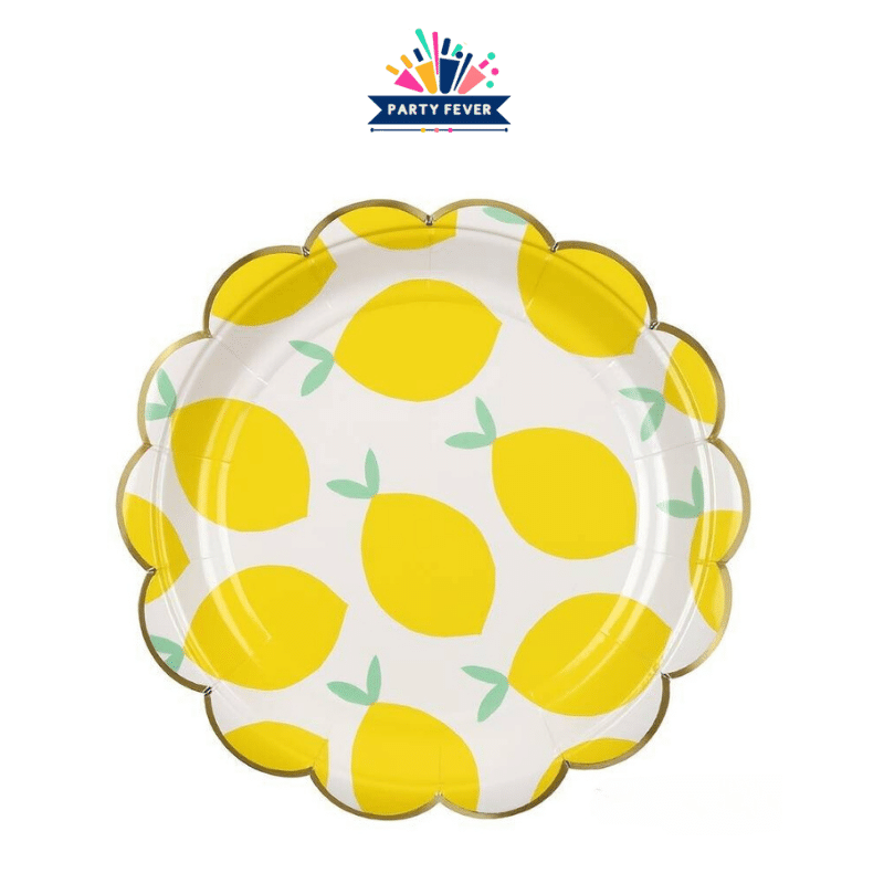 Lemon pattern disposable plates for parties - pack of 8