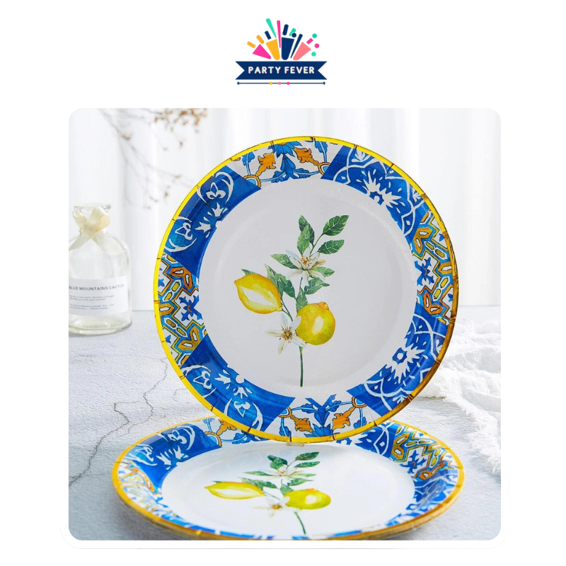 Mediterranean style lemon dinner plates set pack of 8 -7.5 inches