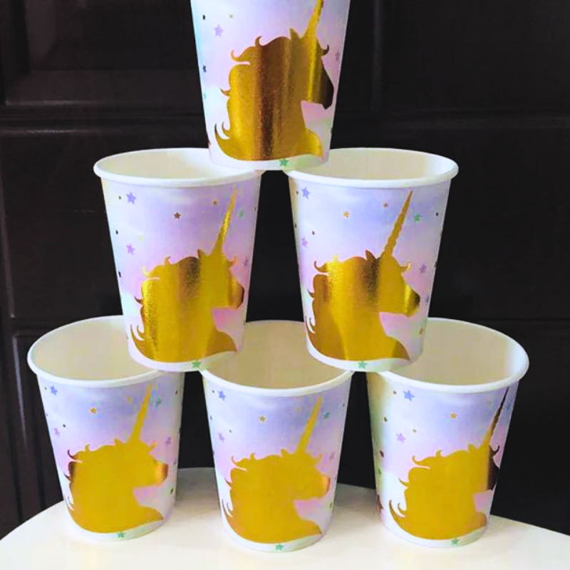 Unicorn Themed Rainbow Cups - pack of 8 - 9oz