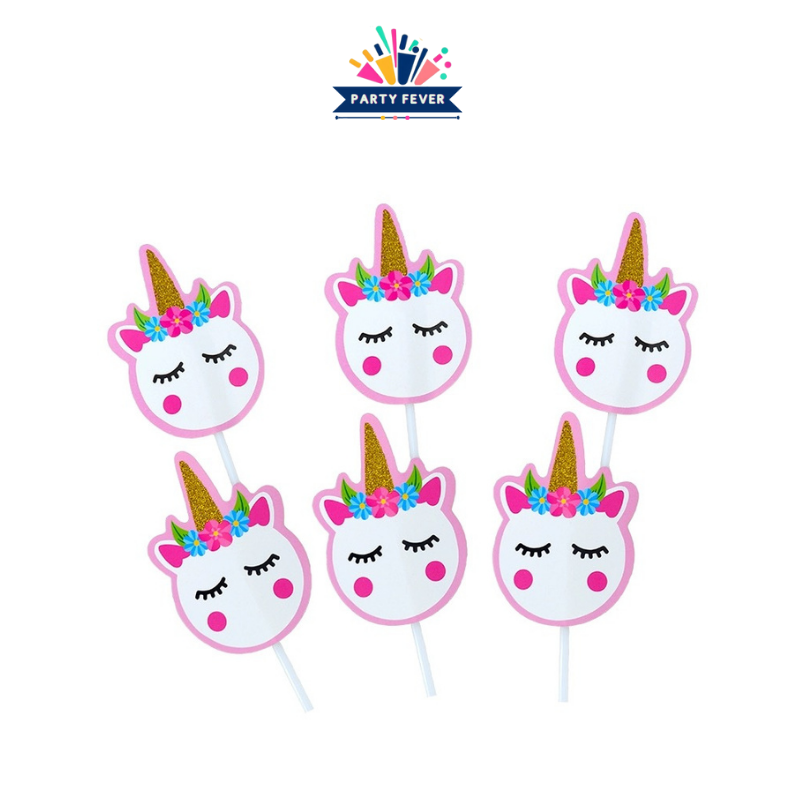 Pack of 6 whimsical unicorn cake toppers