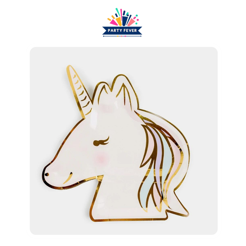 Unicorn-shaped paper plates for themed parties