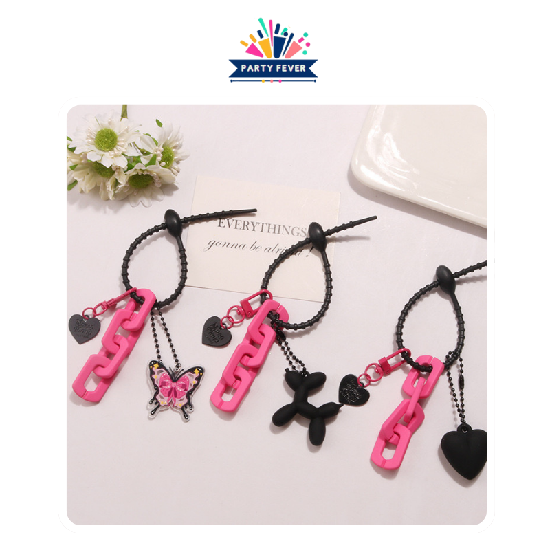Black Pink Sweet Cool Acrylic Plastic Keychain