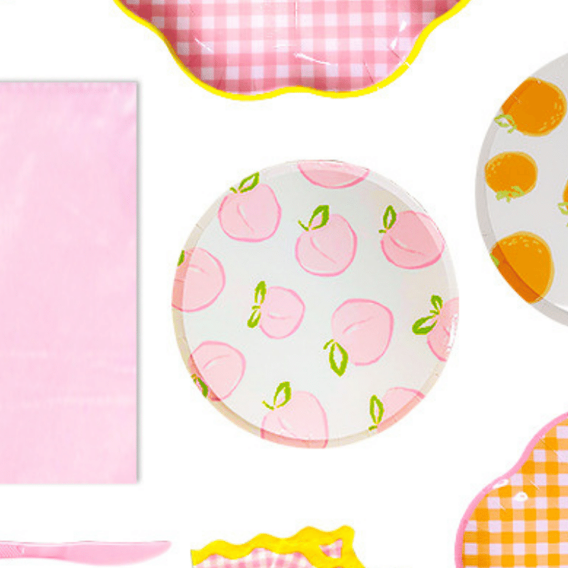 Elegant peach-themed disposable plates - 7inches
