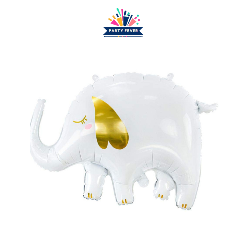 Giant white elephant foil balloon with intricate foil ear detail