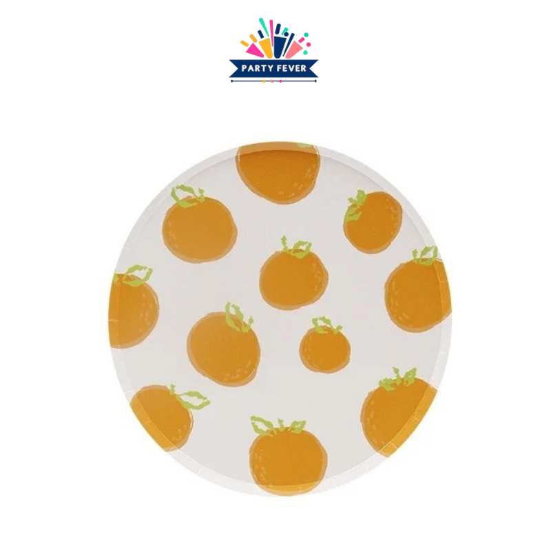 Orange painted paper plates for parties - pack of 8