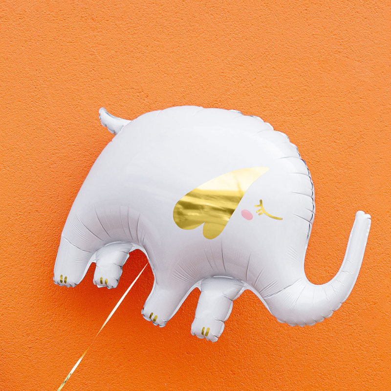 Matte white elephant-shaped balloon with captivating foil ear accents