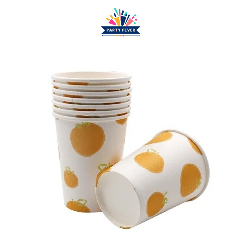 Fresh orange pattern paper cups for parties- pack of 8