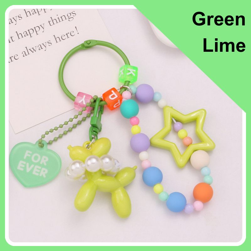 Balloon Dog Star Love Heart Friendship Keychain - green lime