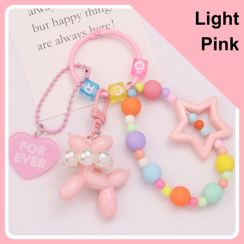 Balloon Dog Star Love Heart Friendship Keychain - light pink