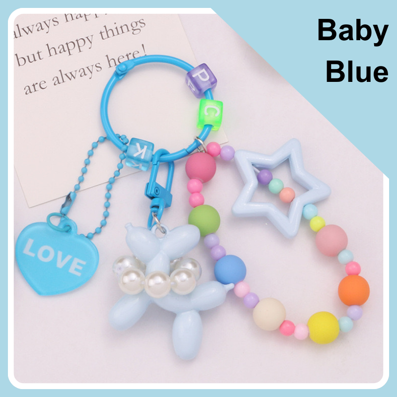 Balloon Dog Star Love Heart Car Key Ring Handbag Charm - baby blue