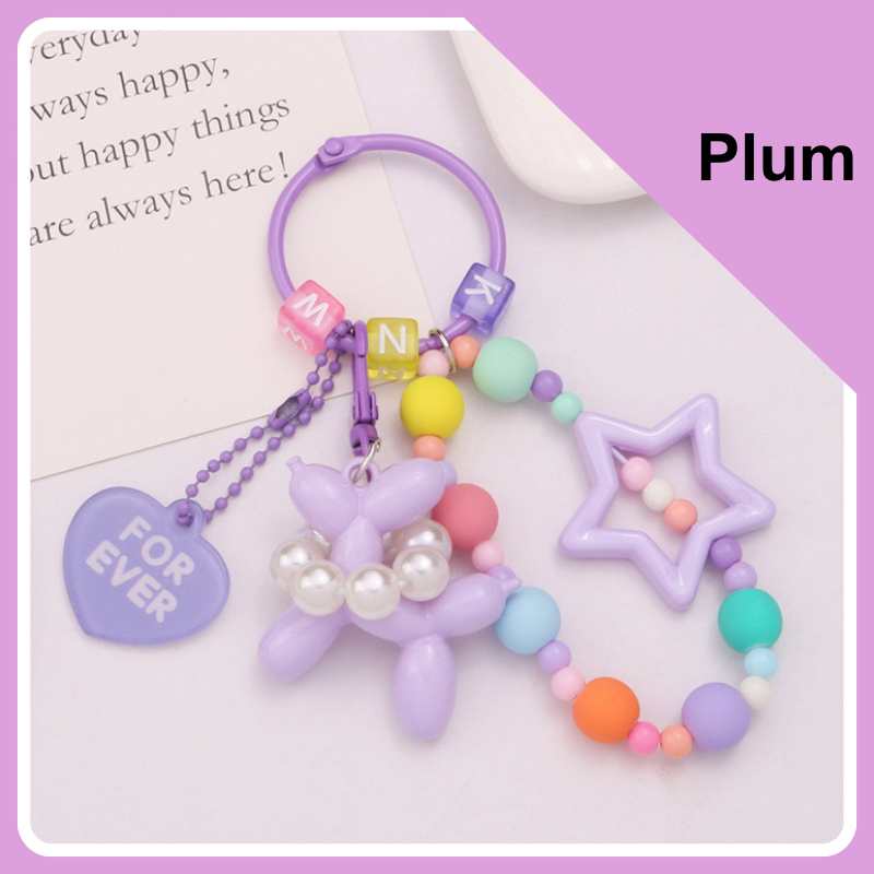 Balloon Dog Star Love Heart Car Key Ring Handbag Charm - plum